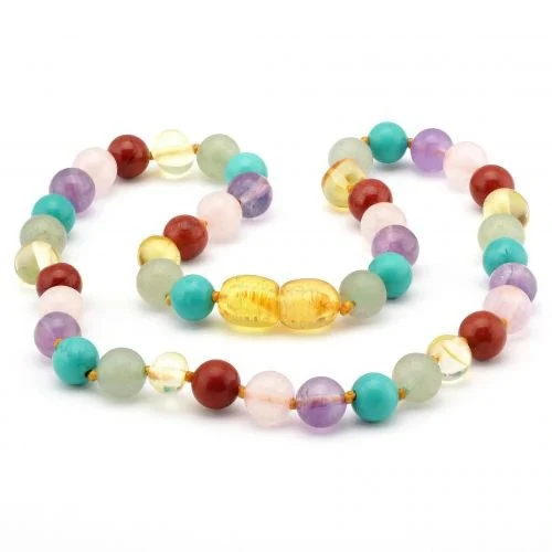 Baltic Babies Baby Necklace Multi Gemstone and Baltic Amber