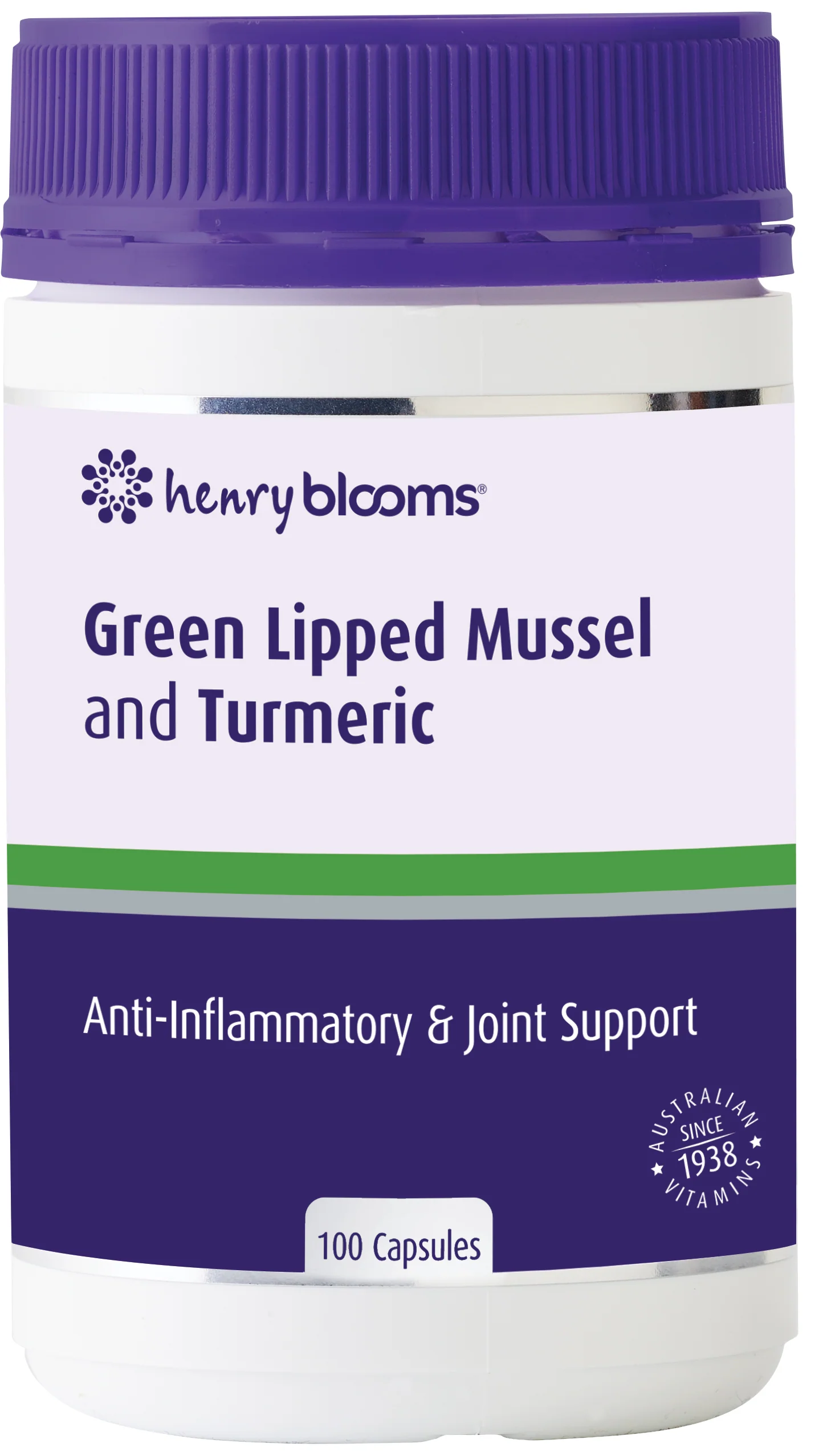 Henry Blooms Green Lipped Mussel & Turmeric 100 capsules