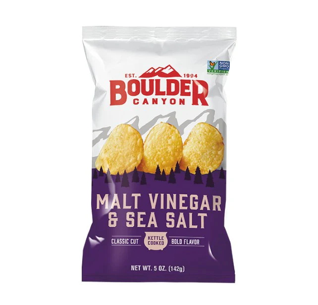 Boulder Canyon Malt Vinegar & Sea Salt Chips 142g - Box of 12