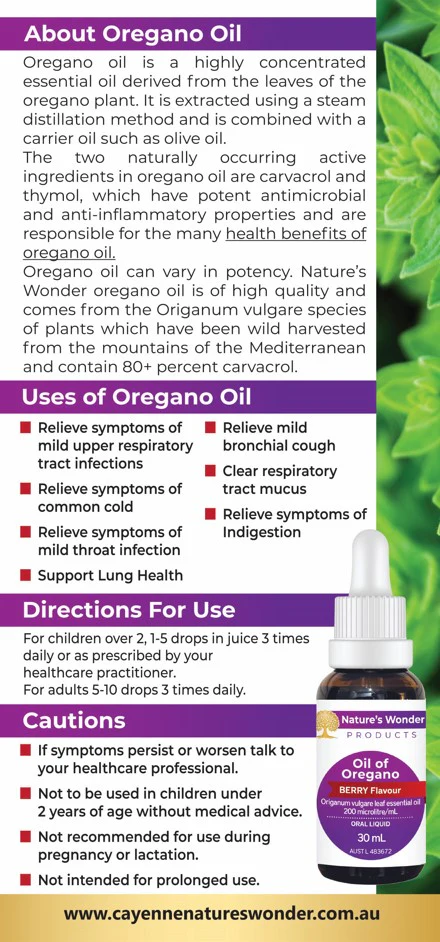 Cayenne Nature's Wonder Oil of Oregano Berry Flavour dropper 30ml - Image 4