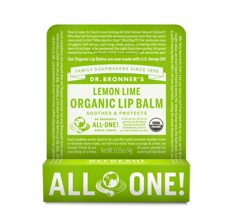 Dr Bronner's Organic Lip Balm Lemon Lime 4g - Box of 12