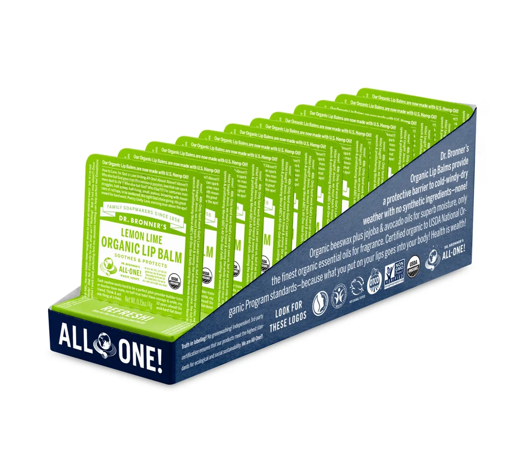 Dr Bronner's Organic Lip Balm Lemon Lime 4g - Box of 12 - Image 2