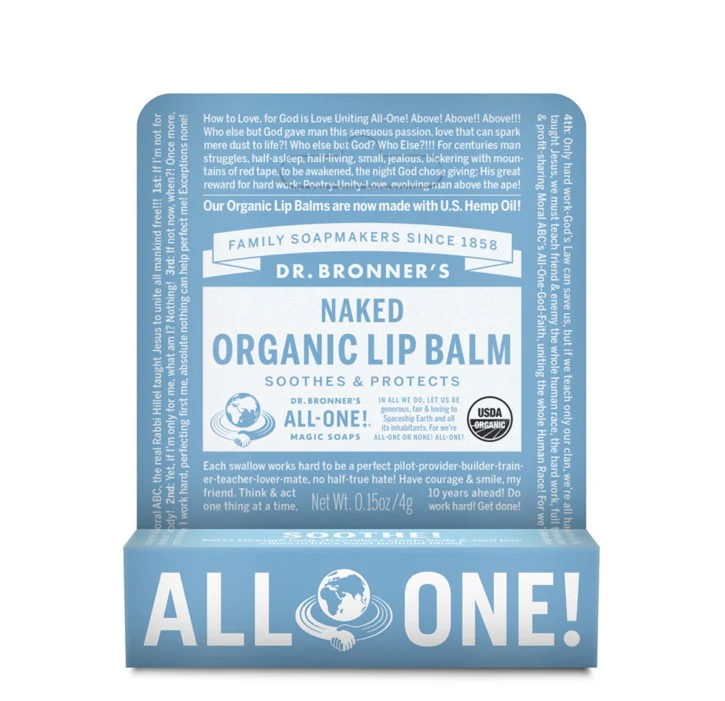 Dr Bronner's Organic Lip Balm Naked 4g - Box of 12