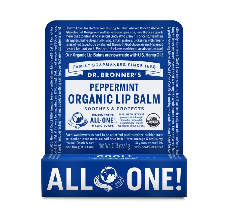 Dr Bronner's Organic Lip Balm Peppermint 4g - Box of 12