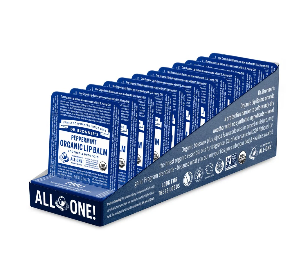 Dr Bronner's Organic Lip Balm Peppermint 4g - Box of 12 - Image 2
