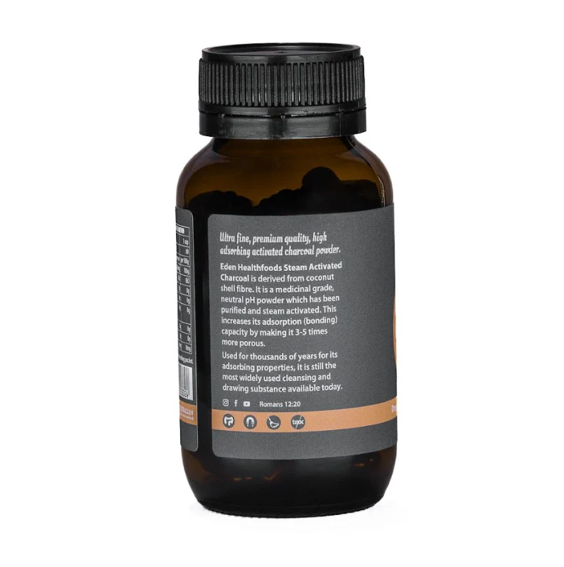 Eden Healthfoods Activated Charcoal powder 60 Vege capsules - Image 2