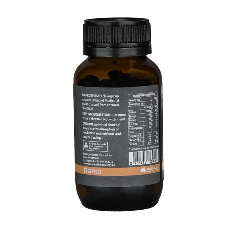 Eden Healthfoods Activated Charcoal powder 60 Vege capsules - Image 3