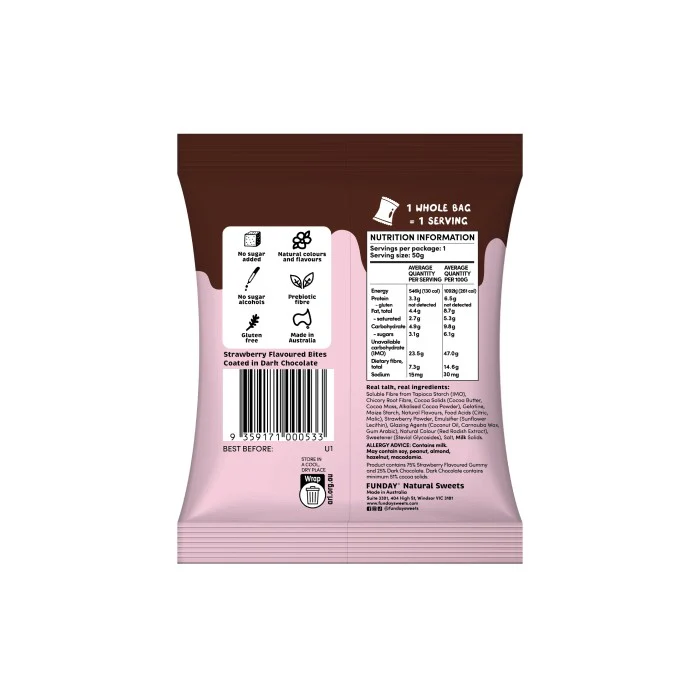 Funday Dark Chocolate Strawberry Bites 50g - Box of 12 - Image 3