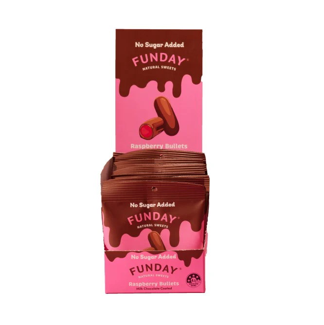 Funday Milk Chocolate Raspberry Bullets 50g - Box of 12