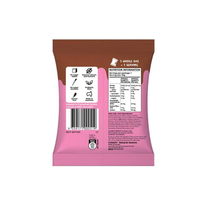 Funday Milk Chocolate Raspberry Bullets 50g - Box of 12 - Image 3
