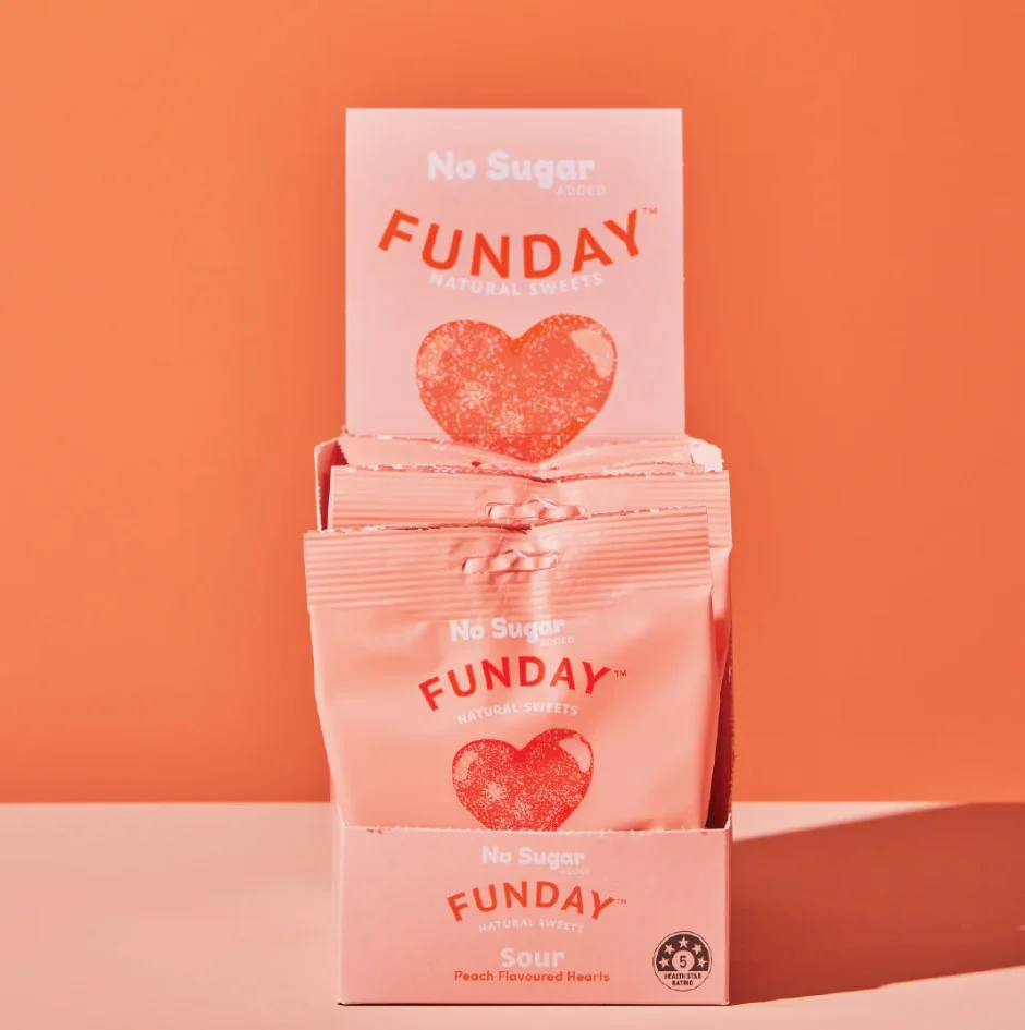 Funday Sour Peach Hearts 50g - Box of 12 - Image 2