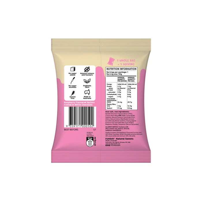 Funday White Chocolate Raspberry Bullets 50g - Box of 12 - Image 3