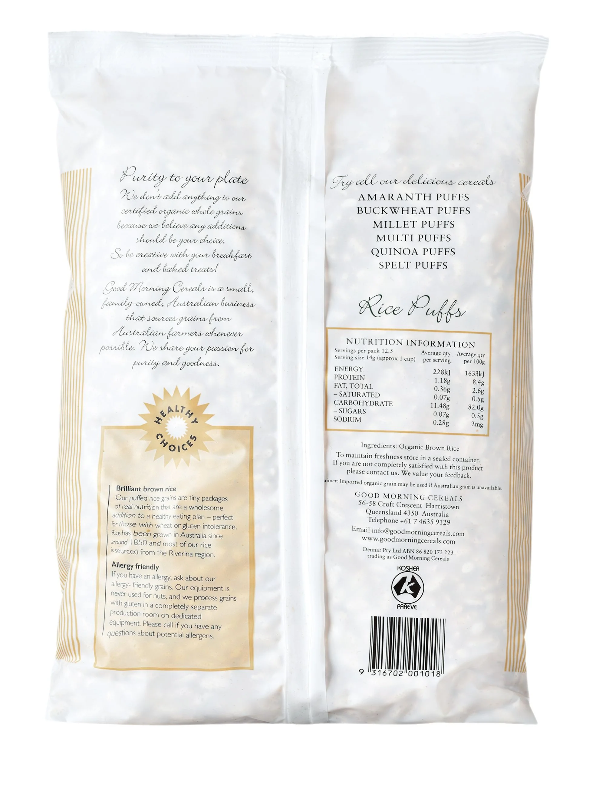 Good Morning Cereals Organic Brown Rice Puffs 175gm - Box of 6 - Image 2