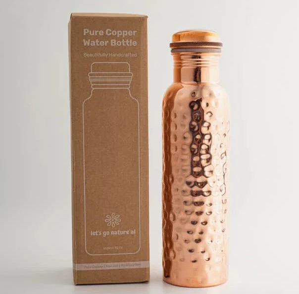 Goodly Gosh Copper Water Bottle Diamond Hammered 950ml Simple Elegance