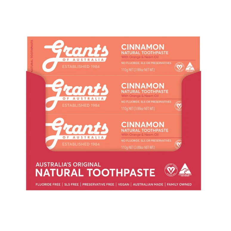 Grants Cinnamon Natural Toothpaste Fluoride Free 110g - 12 Pack