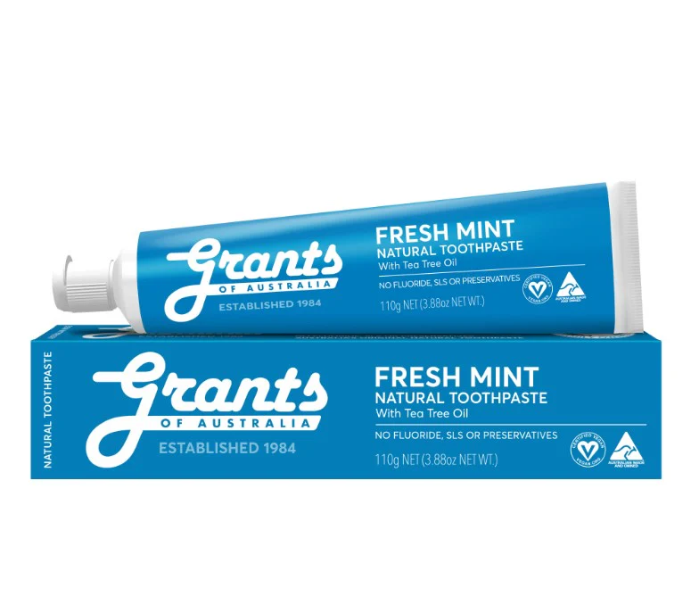 Grants Fresh Mint Natural Toothpaste Fluoride Free 100g - 12 Pack
