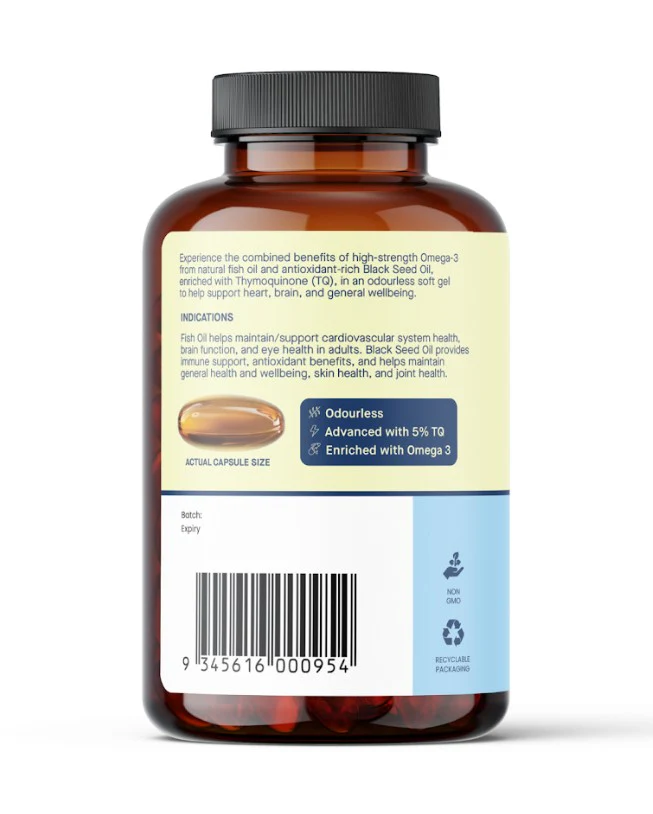 Hab Shifa OmegaTQ Odourless Fish Oil & Black Seed Oil 120 capsules - Image 2