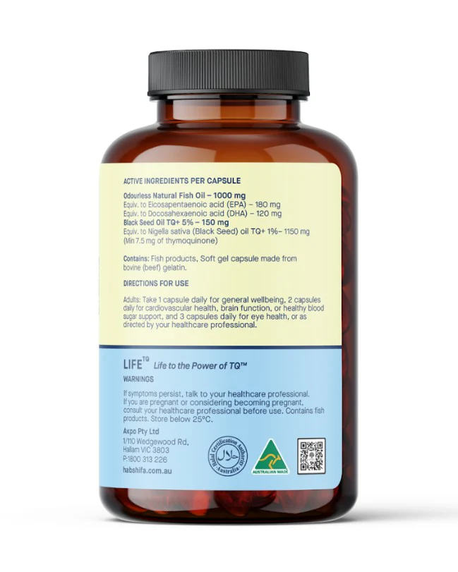 Hab Shifa OmegaTQ Odourless Fish Oil & Black Seed Oil 120 capsules - Image 3