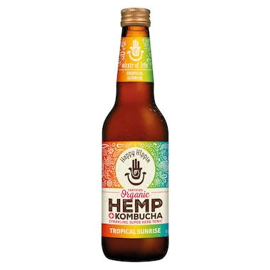 Happy Hippie Organic Kombucha + Hemp Tropical Sunrise 330ml Box of 12
