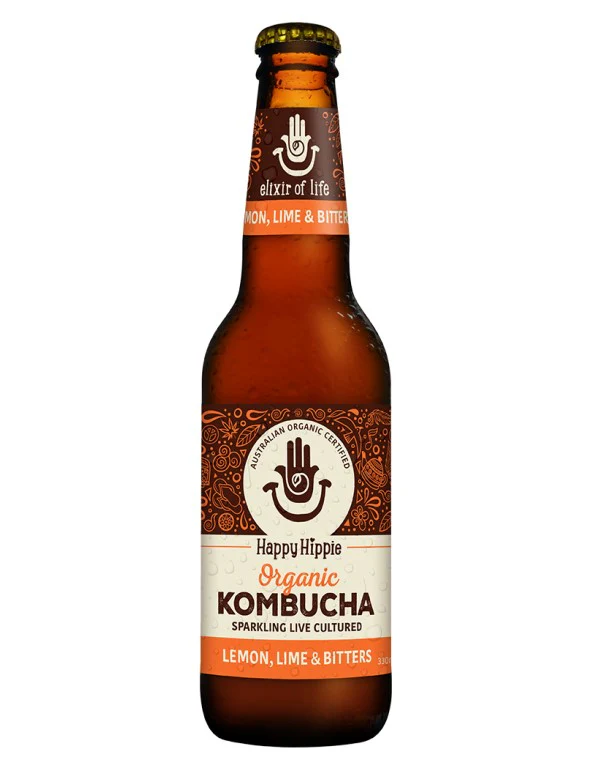 Happy Hippie Organic Kombucha Lemon Lime & Bitters 330ml Box of 12