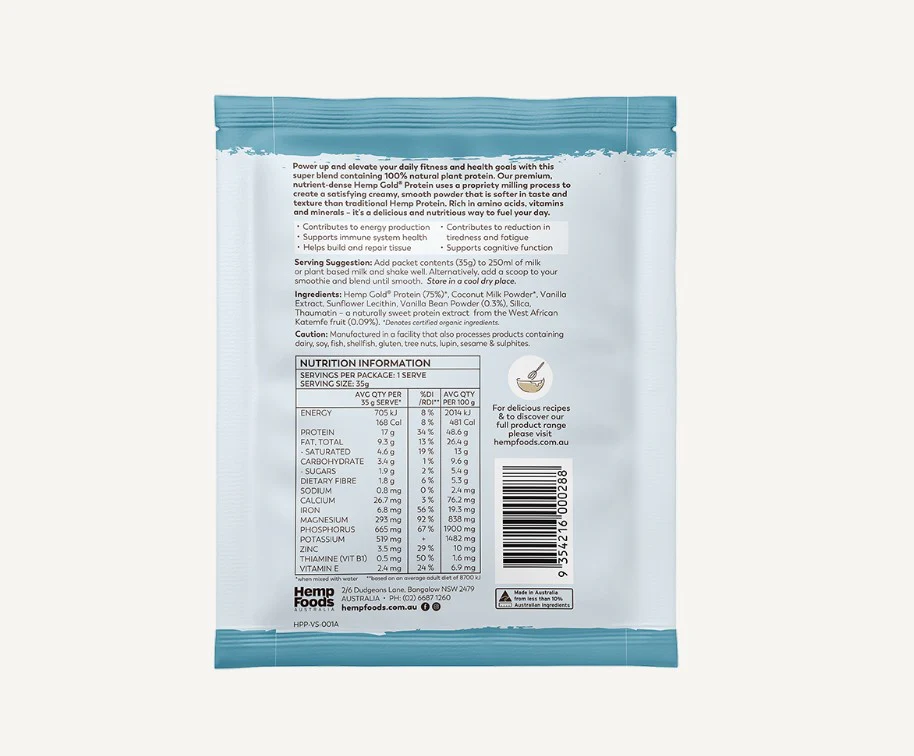 Hemp Foods Australia Organic Hemp Protein Shake 35g Single Serve Tray of 7 - Image 4