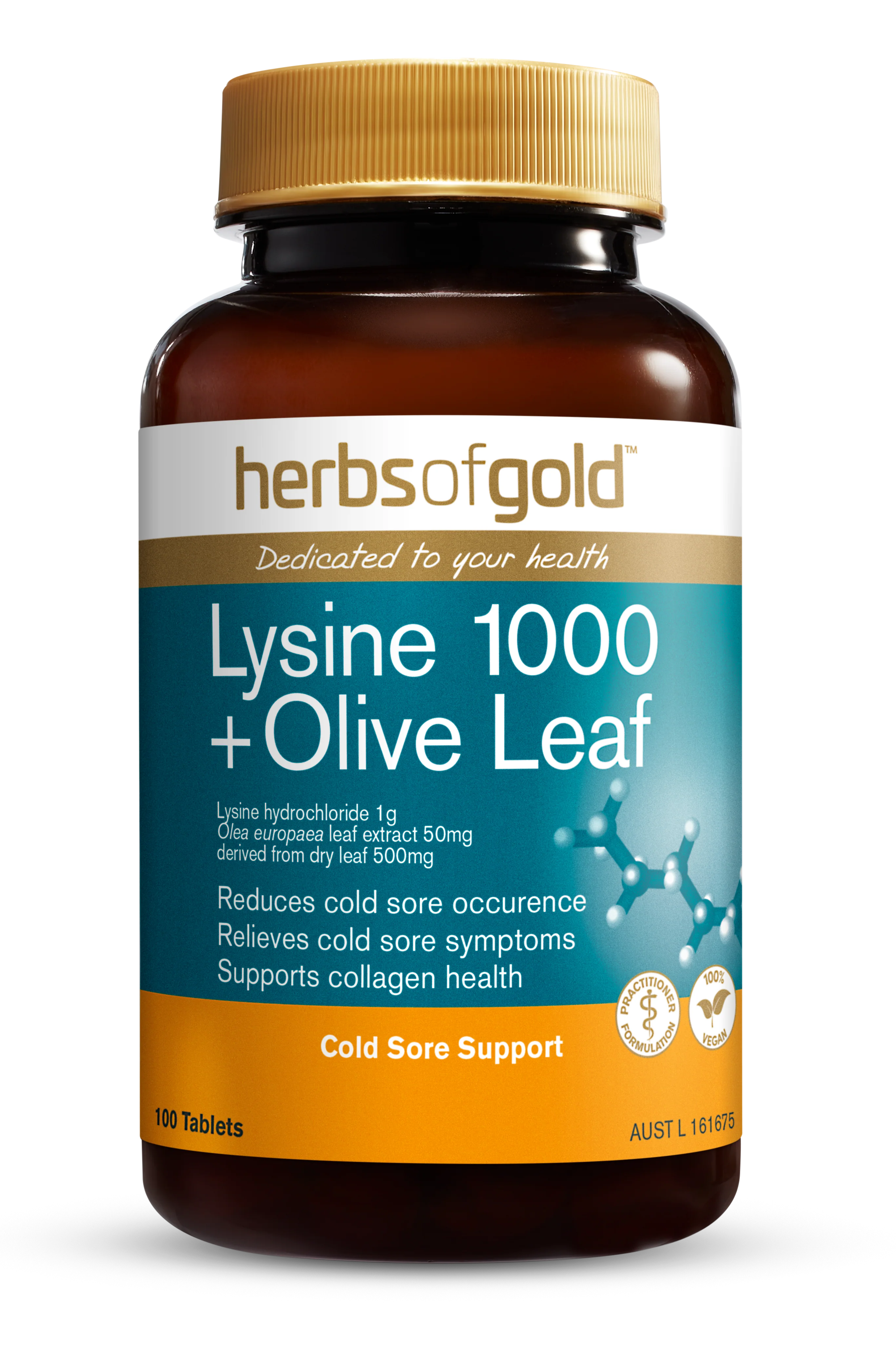 Herbs of Gold Lysine 1000 + Olive Leaf 100 tablets