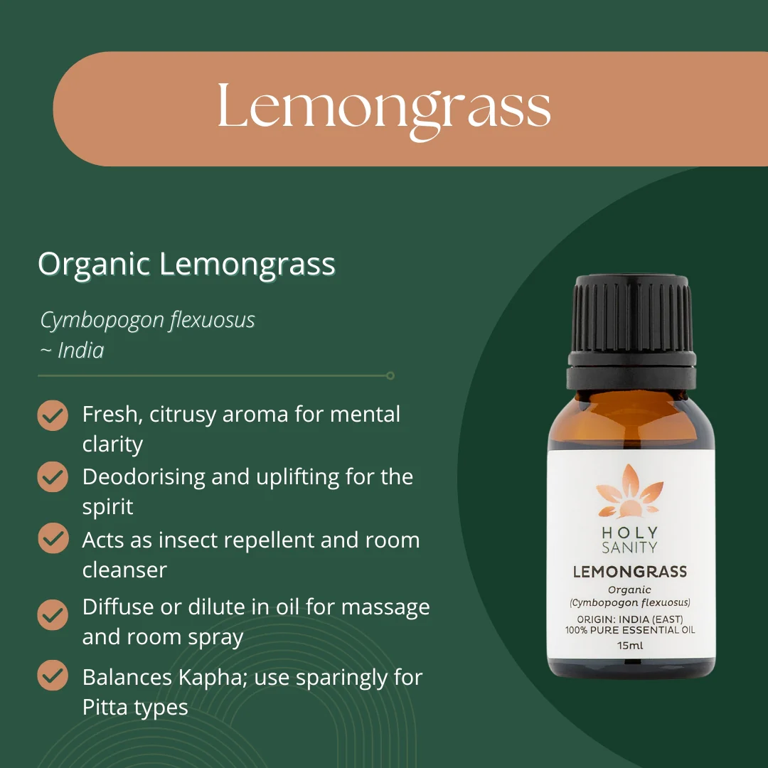 Holy Sanity Organic Essential Oil Lemongrass 15ml - Image 2