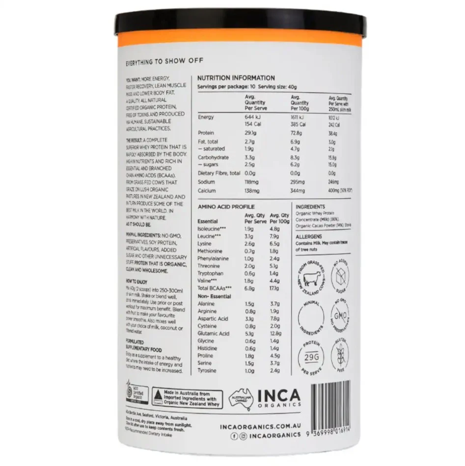 Inca Organics Organic Whey Protein Powder Raw Cacao - Image 2