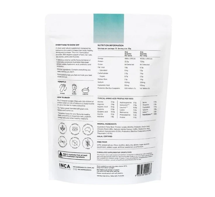 Inca Wellness Skin Body Gut Plant Protein Powder Vanilla 450g - Image 2