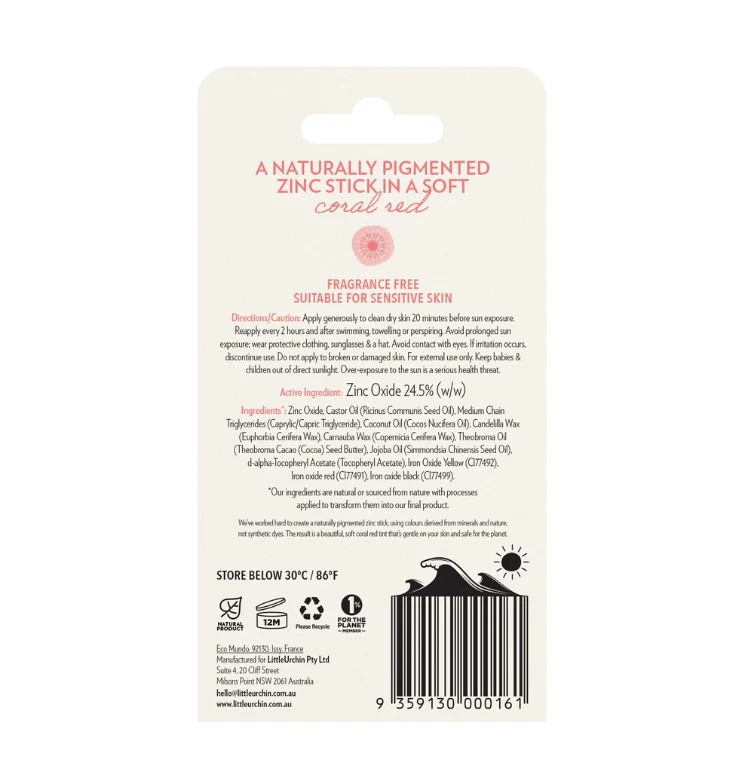 Little Urchin RED Natural Zinc Stick SPF 50+ 14g - Image 2