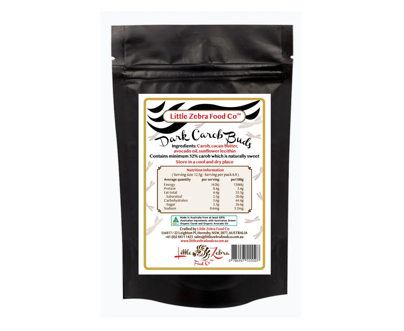 Little Zebra Chocolates Dark Carob Buds 85g pouch - Image 2