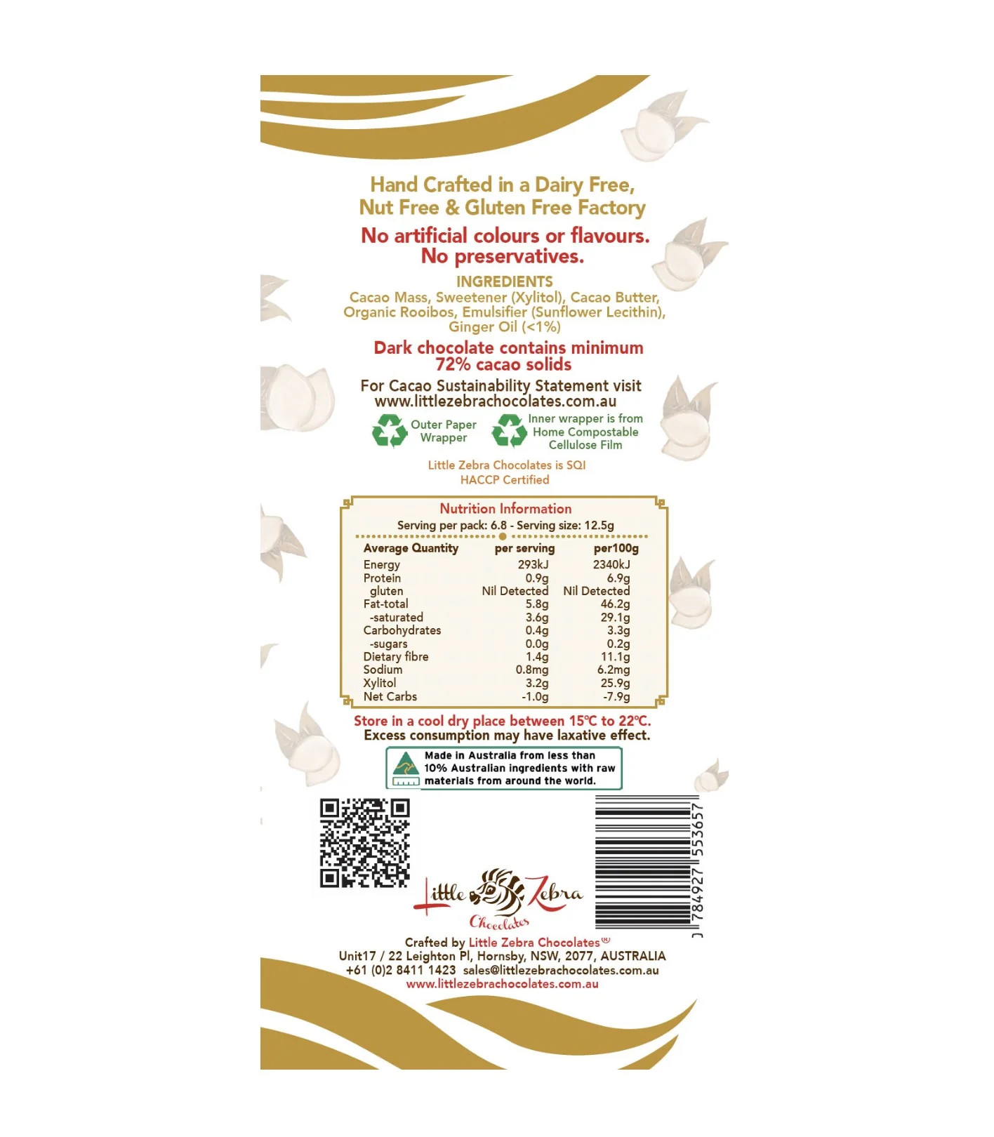 Little Zebra Chocolates Ginger Supreme 73% Dark Chocolate 85g - Box of 12 - Image 2