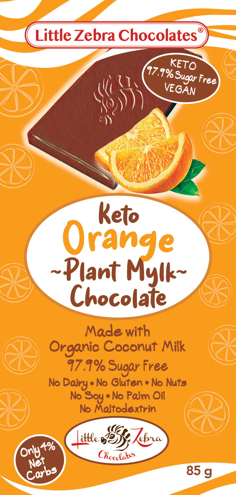 Little Zebra Chocolates Keto Orange Plant Mylk Chocolate 85g - Box of 12