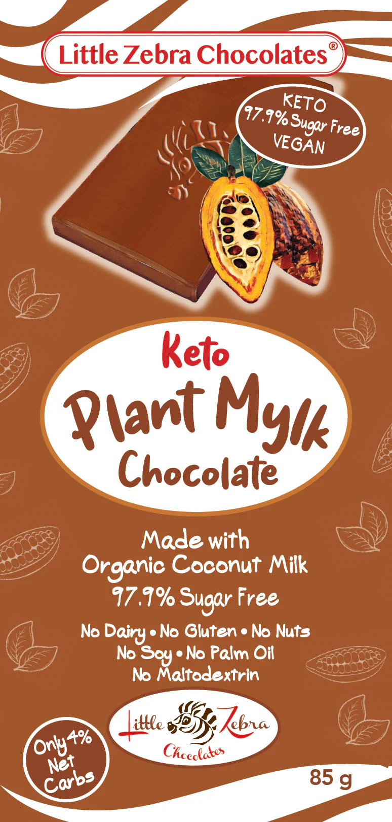Little Zebra Chocolates Keto Plant Mylk Chocolate 85g - Box of 12