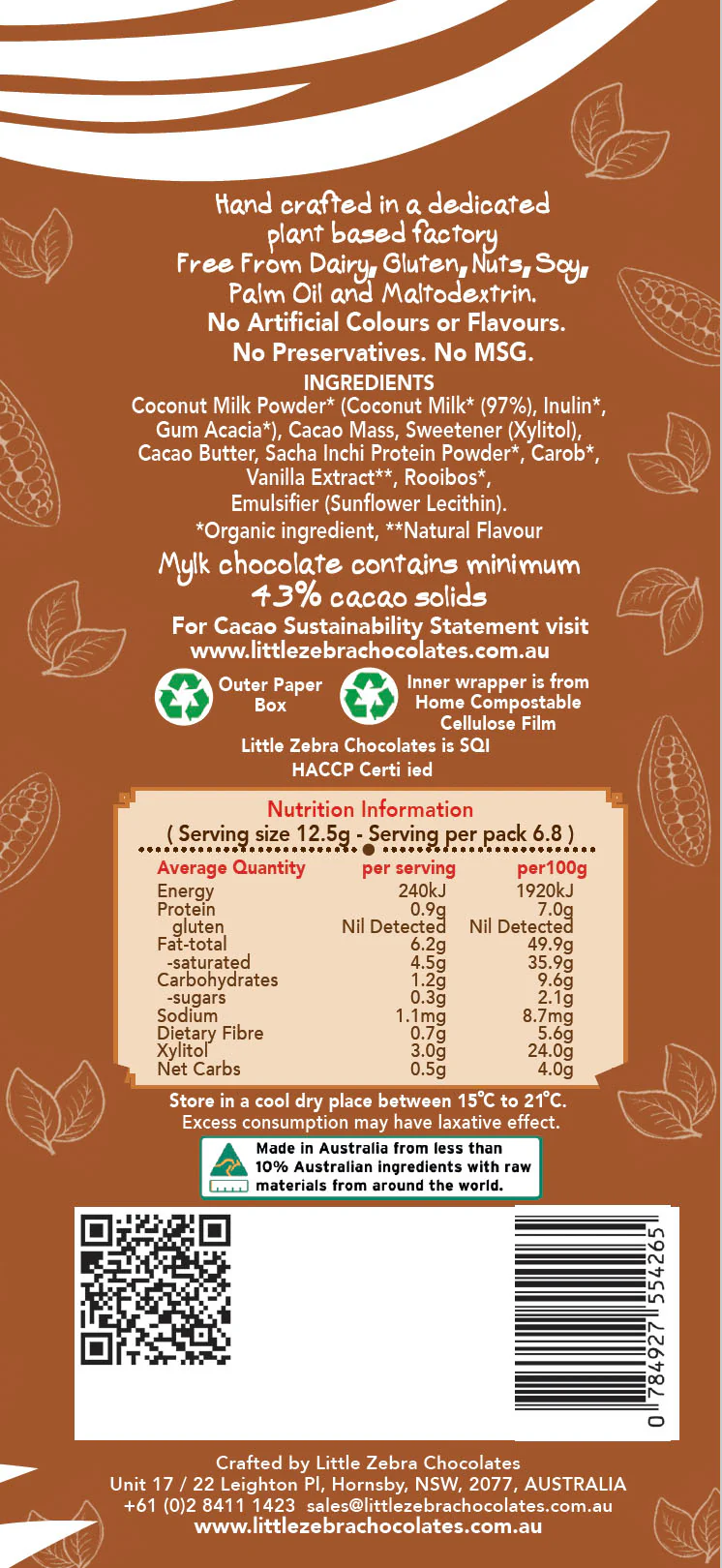 Little Zebra Chocolates Keto Plant Mylk Chocolate 85g - Box of 12 - Image 2