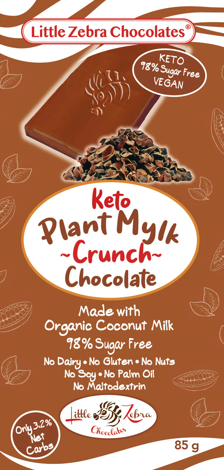Little Zebra Chocolates Keto Plant Mylk Crunch Chocolate 85g - Box of 12