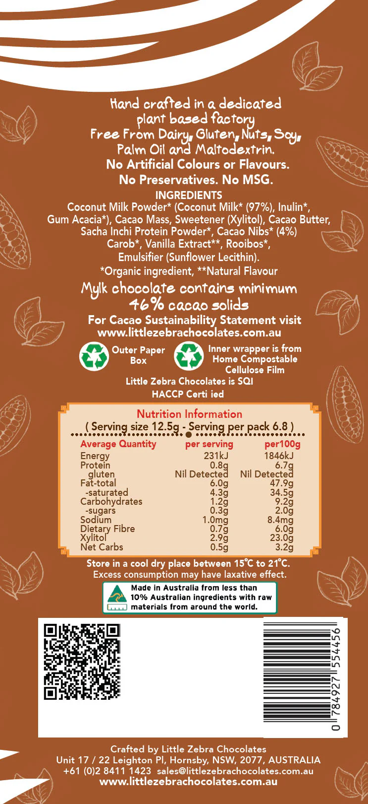 Little Zebra Chocolates Keto Plant Mylk Crunch Chocolate 85g - Box of 12 - Image 2