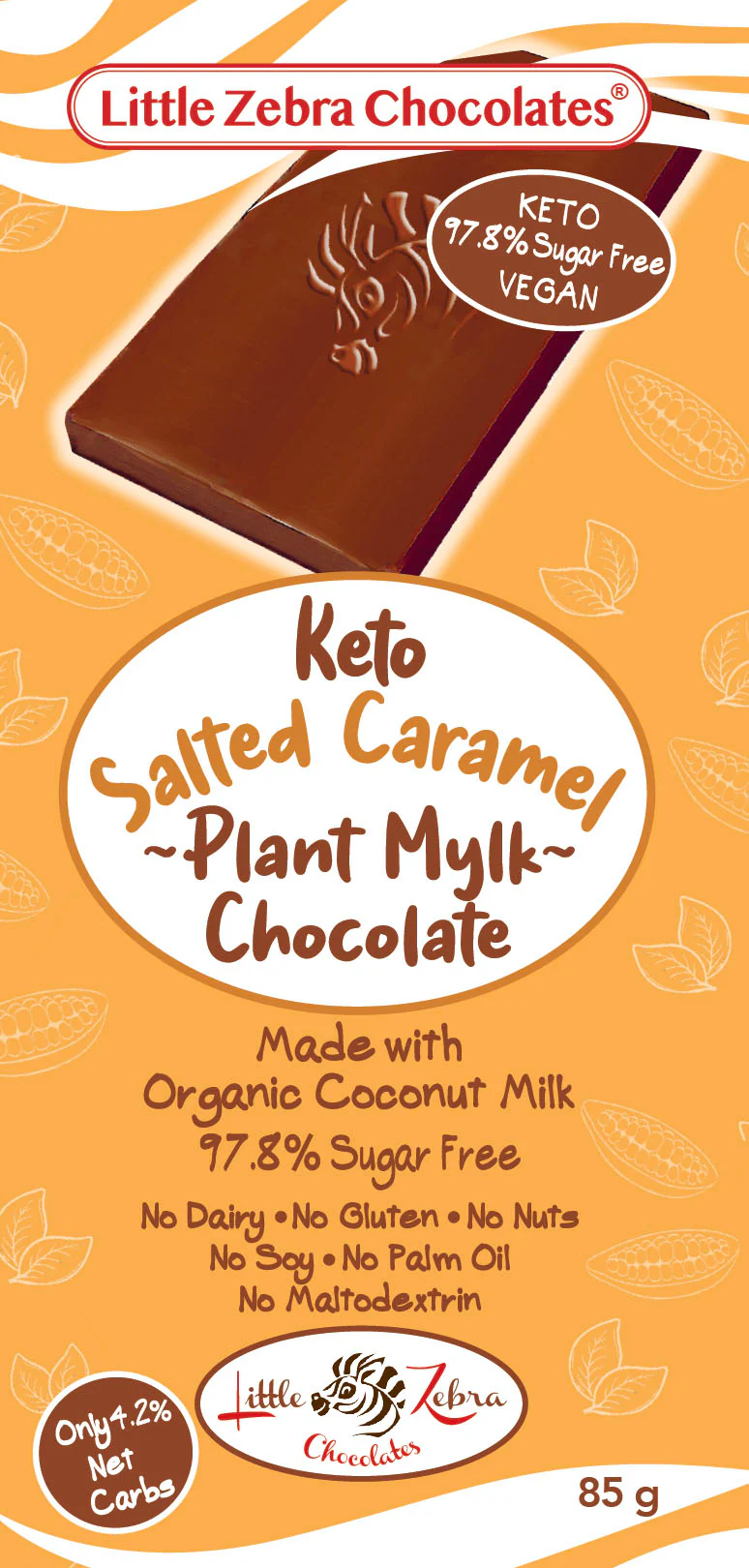 Little Zebra Chocolates Keto Salted Caramel Plant Mylk Chocolate 85g - Box of 12