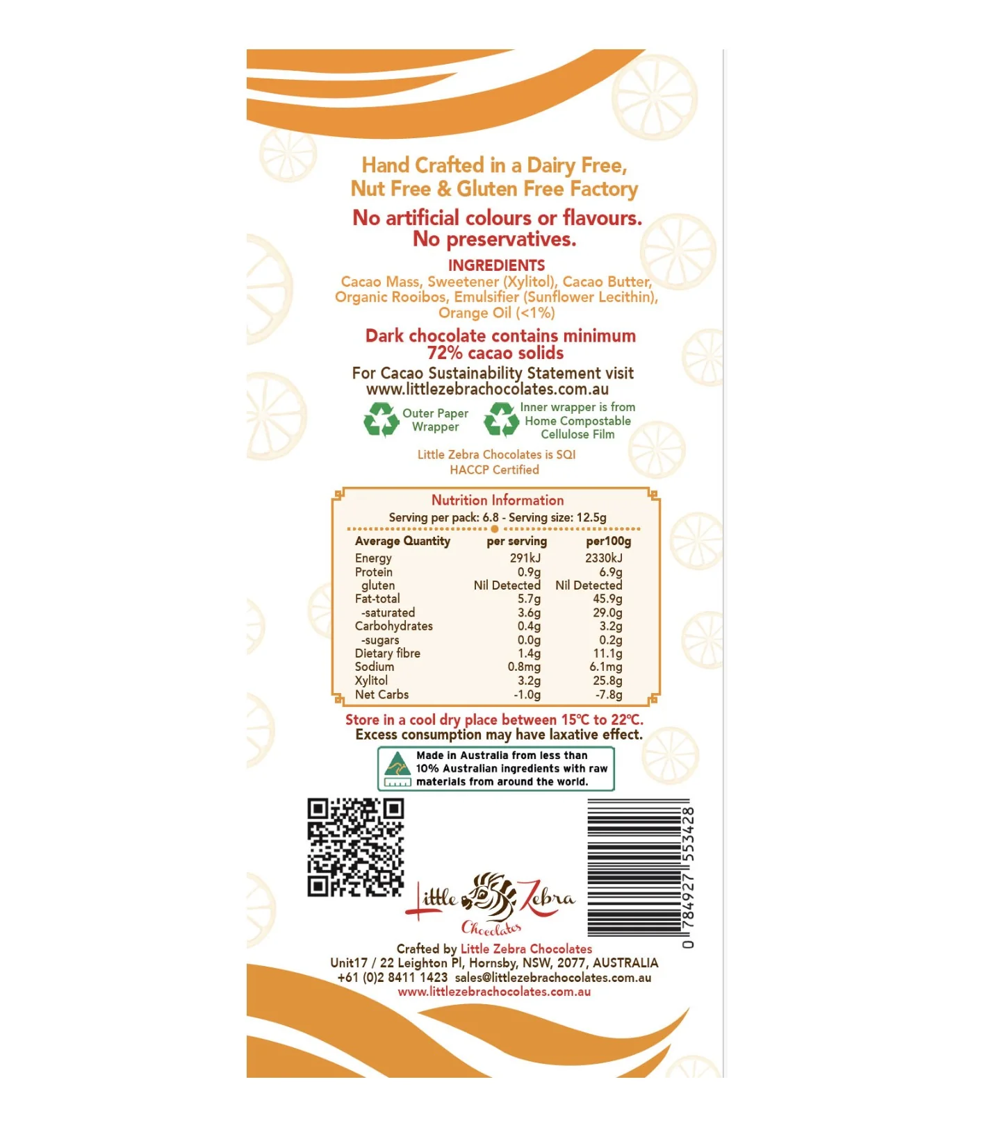 Little Zebra Chocolates Orange Supreme 73% Dark Chocolate 85g - Box of 12 - Image 2