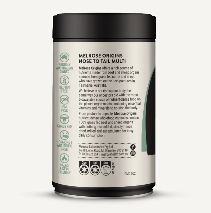 Melrose Origins Organ Meat Nose to Tail Multi 120 capsules - Image 3