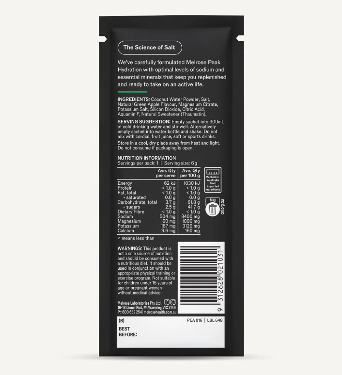 Melrose Peak Hydration Green Apple 6g Sachet - Box of 20 - Image 2