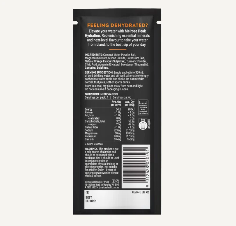 Melrose Peak Hydration Orange 6g - Box of 20 Sachets - Image 2
