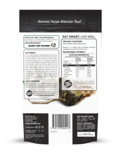 Morlife Certified Organic Maca Black Powder 100g - Image 2