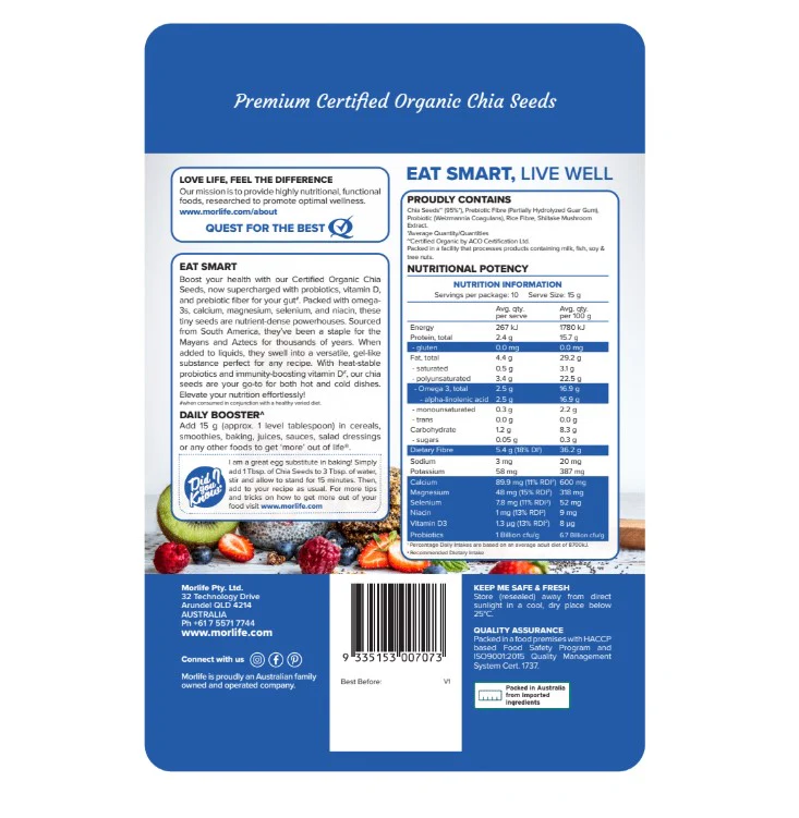 Morlife Chia Seeds + Probiotic & Vitamin D 150g - Image 2