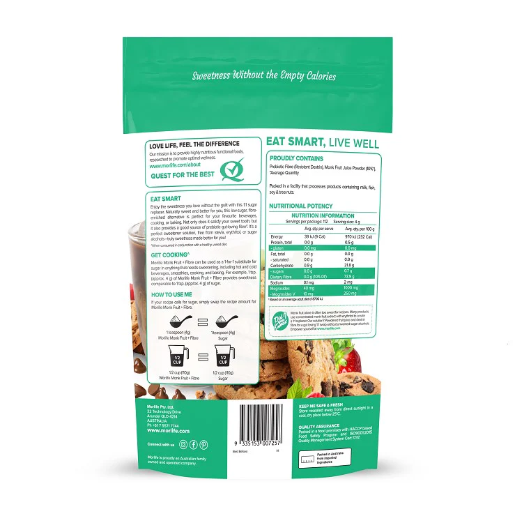 Morlife Sugar Replacer Monk Fruit + Fibre 450g - Image 2