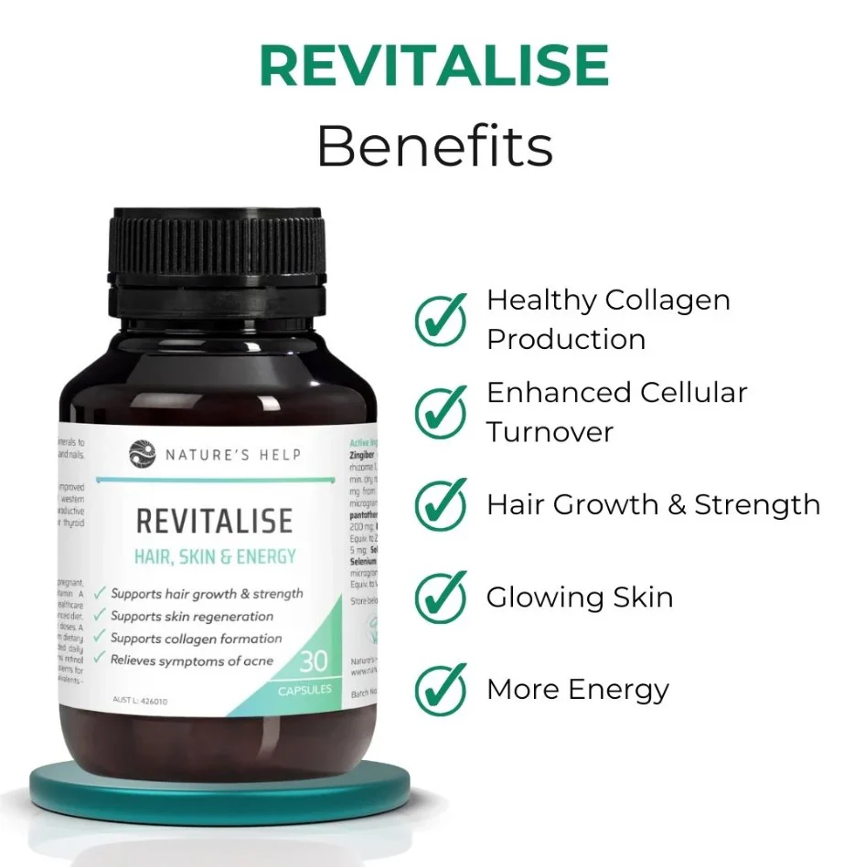 Nature's Help Revitalise Hair Skin & Energy 30 capsules - Image 2