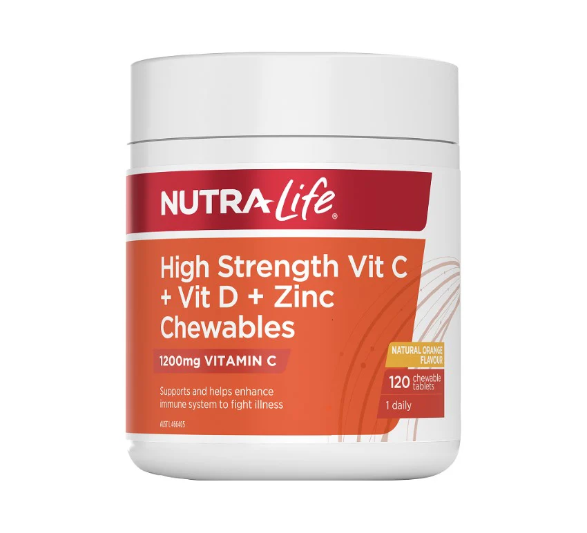 Nutra-Life High Strength Vitamin C+D+Zinc 120 chewable tablets