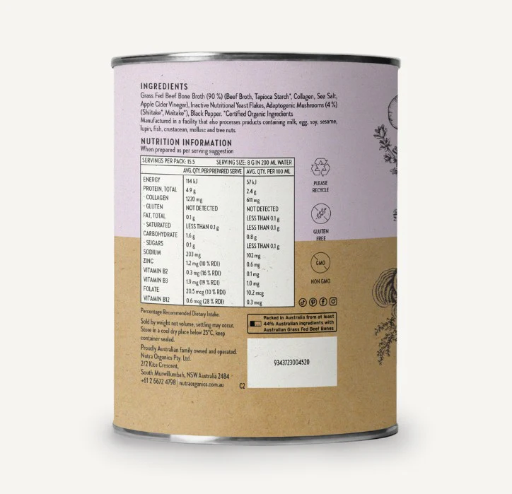 Nutra Organics Beef Bone Broth Adaptogenic Mushroom 125g - Image 3