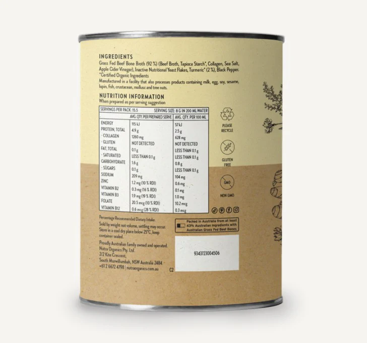 Nutra Organics Beef Bone Broth Turmeric 125g - Image 3