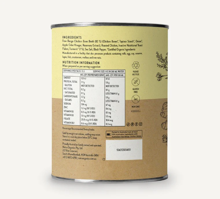 Nutra Organics Chicken Bone Broth Turmeric 125g - Image 3